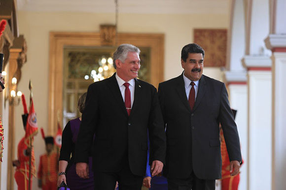 diaz canel y maduro en el palacio de miraflores
