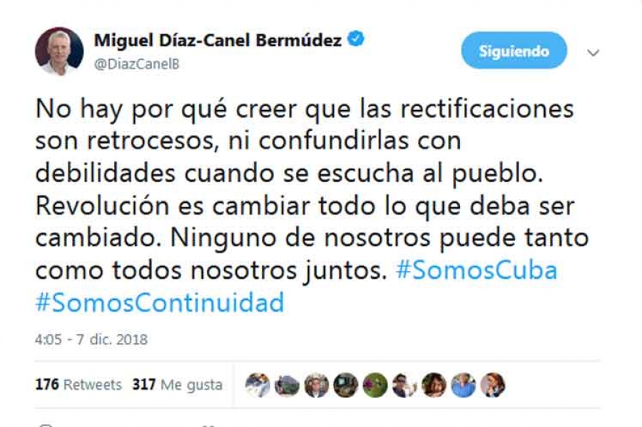 diaz canel twitter rectificar